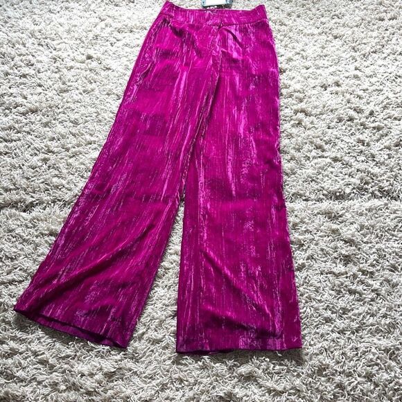 Nasty Gal Collection Hot Pink Velvety & Shimmer High Waisted Wide Leg Pants Sz 4 - Picture 1 of 13